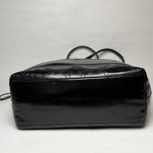 Coach Signature Logo Black Patent Leather Stitch Tote Shoulder Bag Double F15142 - Picture 9 of 16